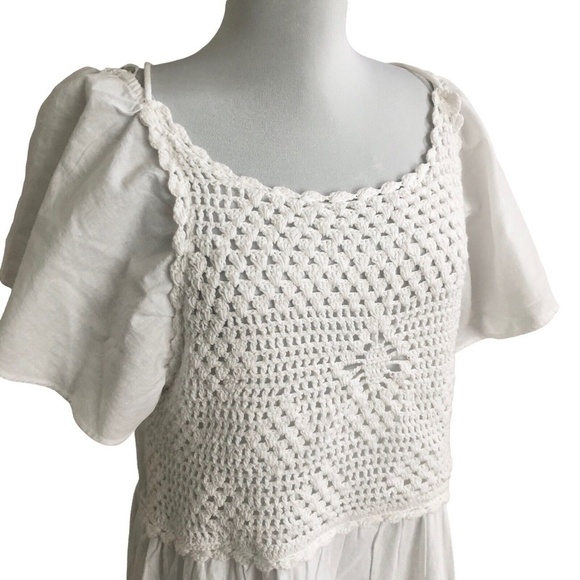 ZARA linen blend crochet Dress Maxi L Cottagecore Open Back coastal Beachy new - Picture 4 of 12